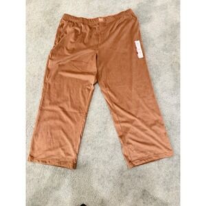 Joyspun Velour Sleep Pants Womens 2X Moroccan Brown Ribbed Wide Leg Lounge